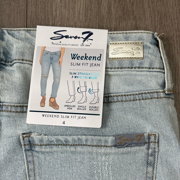 Women's Seven7 4 Small Jean Crop Destroyed Jeans Blue Stretch Rolled Hem NWT - Picture 10 of 13
